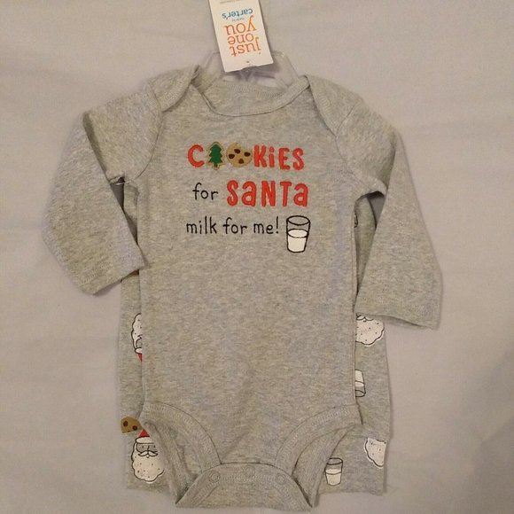 Jogging Body Suit Pajamas 3 Mon Gray & Red Santa Cookies Long Sleeve 2pc Set - Picture 1 of 4